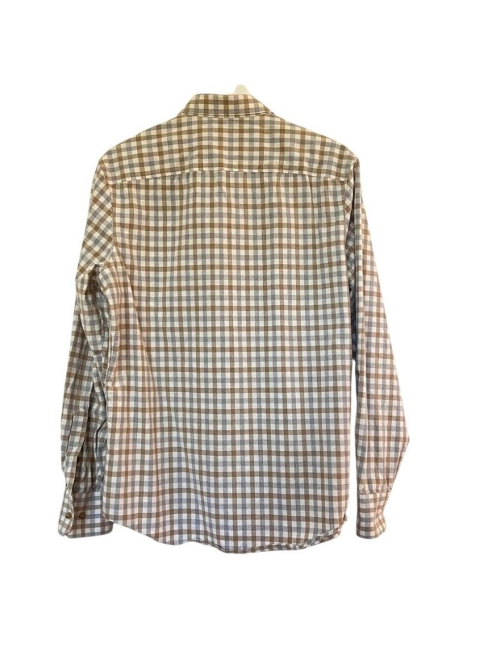 Nordstrom Mens L Shirt Brown White Plaid Cotton Stretch Flannel Button Up Frat - Picture 5 of 14
